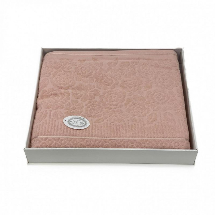 Плед из хлопка махровый KARVEN P959 ROSE V13 пудра 220х240