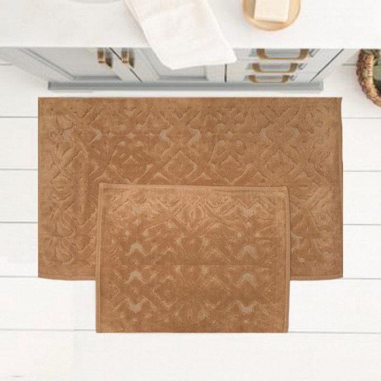 Набор ковриков для ванной хлопковый KARVEN KV420 LUNA кофейный 50х60 (1шт), 60х100 (1шт)