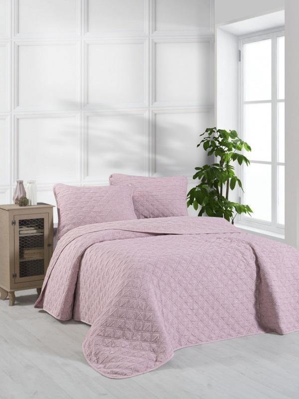 Покрывало тонкое из хлопка и микрофибры KARVEN Y836 MUSLIN BAKLAVA V3 персиковое 160х240 с наволочкой 50х70