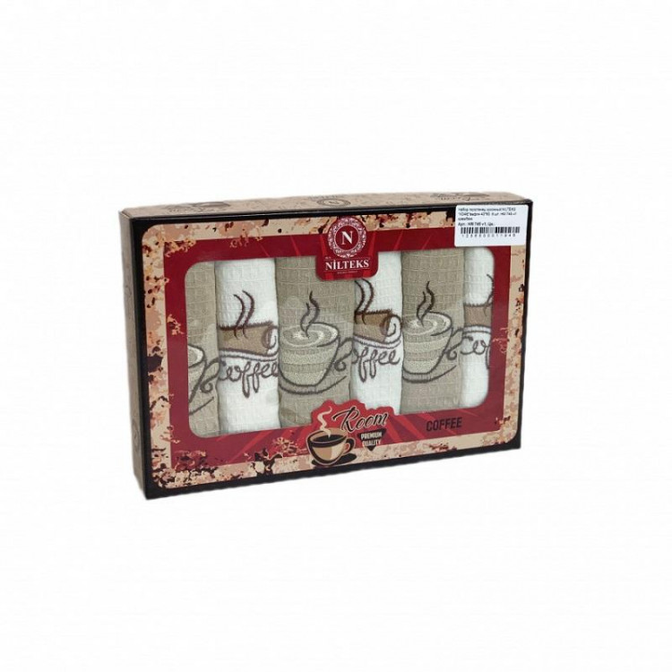 Набор кухонных полотенец вафельных хлопковых NILTEKS HM745 КОФЕ V1 40х60 (6шт)