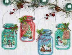 Набор для вышивания DIMENSIONS 70-08964 Рождественская банка 12x8 см