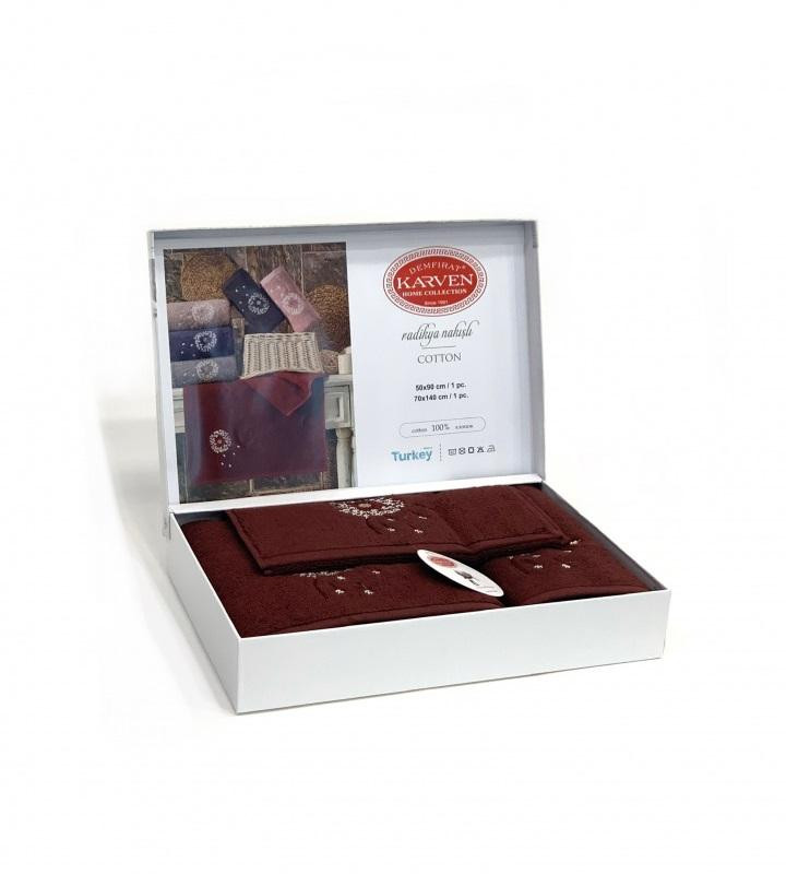 Набор полотенец махровых хлопковых в коробке KARVEN HS1675 RADIKYA V6 бордовый 30х50 (1шт), 50х90 (1шт), 70х140 (1шт)