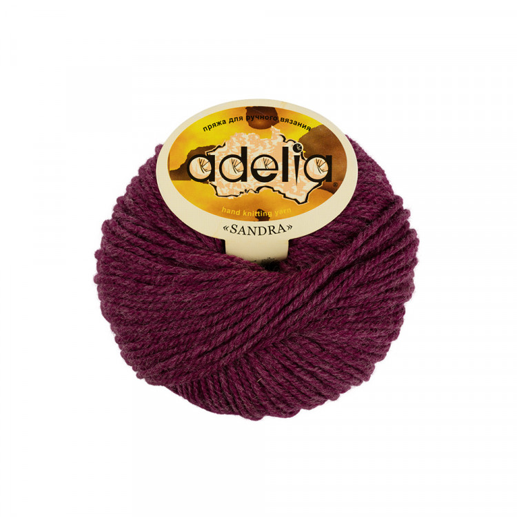 Пряжа ADELIA SANDRA №09 темно-пурпурная 50% шерсть, 50% акрил, 10 шт х 50 гр, 90 м +/- 4 м