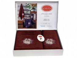 Набор полотенец махровых хлопковых в коробке KARVEN HS1687 PORTRE V6 бордовый 50х90 (1шт), 70х140 (1шт)