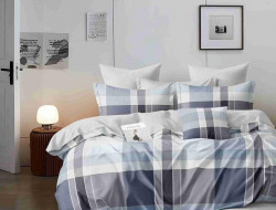 Постельное белье из сатина АЛЬВИТЕК клетка бежево-голубое евро