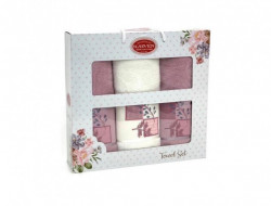 Набор полотенец махровых хлопковых KARVEN HS1635 KARELI CICEK V6 кремовый-сухая роза 50х90 (2шт), 70х140 (1шт)