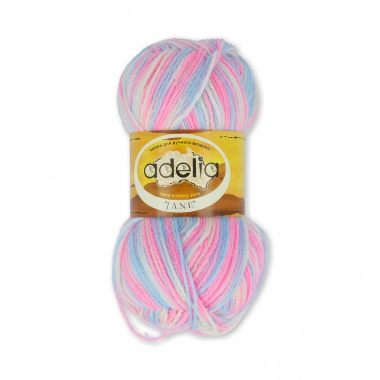 Пряжа ADELIA JANE №03 бледно-желтая-ярко-розовая-голубая 100% акрил, 10 шт х 50 гр, 227 м +/- 10 м