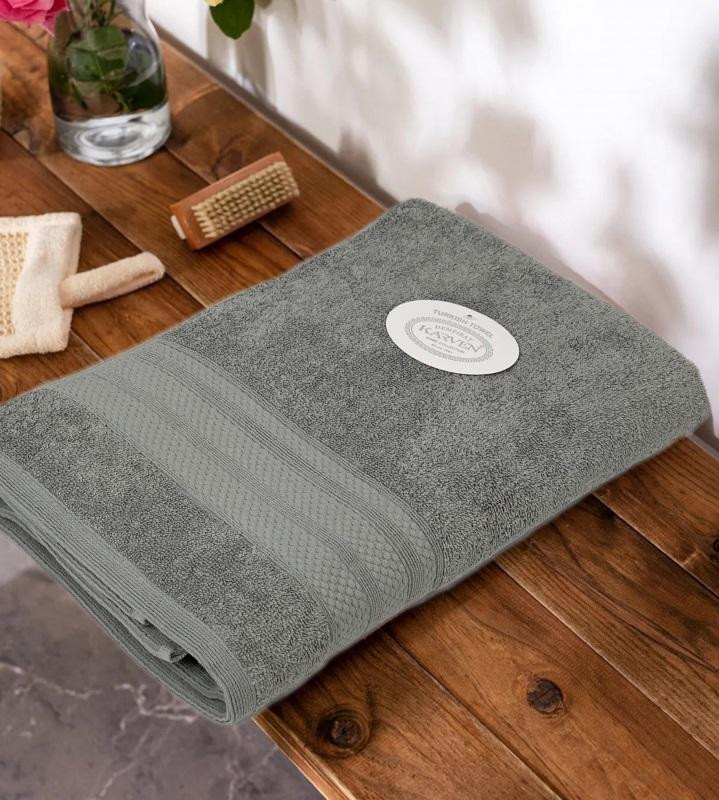 Полотенце махровое хлопковое KARVEN PETEK BORDUR DUZ H5160 LUX COTTON gri 70х140