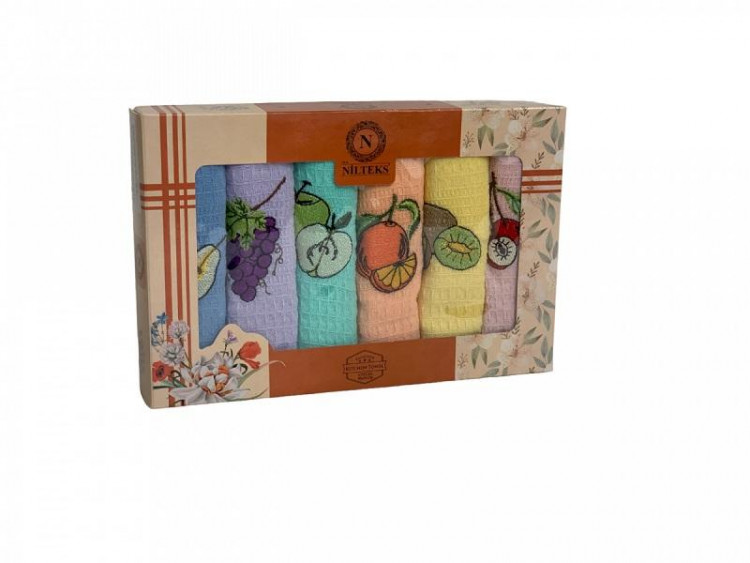 Набор кухонных полотенец вафельных хлопковых NILTEKS HM745 ФРУКТЫ V7 40х60 (6шт)