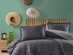 Покрывало из ранфорса KARVEN Y919 LORNA V6 ANTRASIT 180х240 с наволочкой 50х70