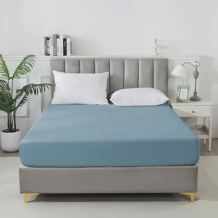 Простыня на резинке сатиновая TANGO Soho голубое небо 160х200х30