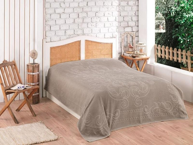 Плед из хлопка махровый KARVEN P961 ESTER V4 темно-бежевый 220х240