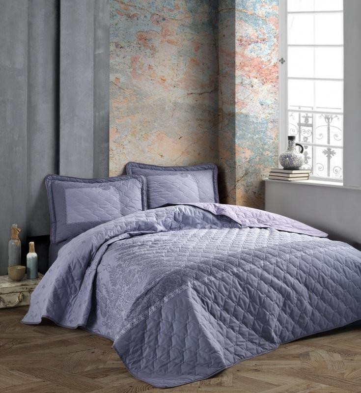 Покрывало из хлопка стеганое KARVEN Y923 RISA V1 ANTRASIT 180х240 с наволочкой 50х70