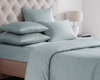 Простыня на резинке из сатина SAILID SL-12-160 серо-голубая 160х200х25