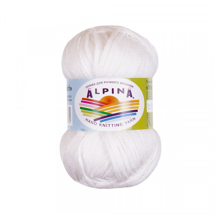 Пряжа ALPINA NORI №02 белая 56% акрил, 44% хлопок 10 шт х 50 гр, 100 м +/- 5 м