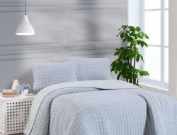 Покрывало тонкое из хлопка и микрофибры KARVEN Y836 MUSLIN KARE V2 темно-синее 160х240 с наволочкой 50х70