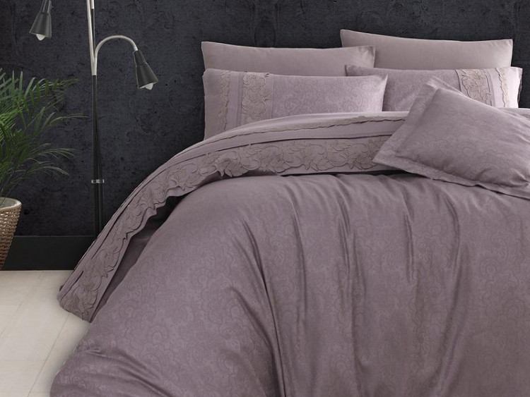 Постельное белье из жаккарда с кружевом KARVEN N009 APRIL LEYLAK 50х70 (4шт), 40х40 (1шт) евро