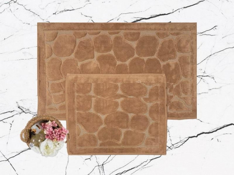 Набор ковриков для ванной хлопковый KARVEN KV427 TAS темно-бежевый 50х60 (1шт), 60х100 (1шт)