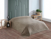 Плед из хлопка махровый KARVEN P963 CORNELY V4 темно-бежевый 220х240