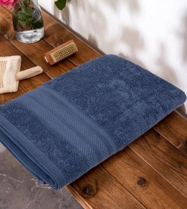 Полотенце махровое хлопковое KARVEN PETEK BORDUR DUZ H5160 LUX COTTON lacivert 70х140