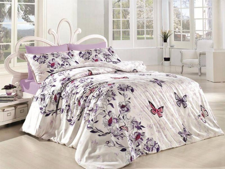 Постельное белье из ранфорса KARVEN N023 KELEBEK LILAC 50х70 (2шт), 70х70 (2шт) евро