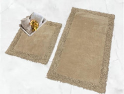 Набор ковриков для ванной хлопковый с бахромой KARVEN KV425 K.M.DUZ бежевый 50х60 (1шт), 60х100 (1шт)