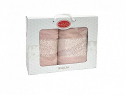 Набор полотенец махровых хлопковых KARVEN HS1693 INDIA DAMAKS V9 пудра 50х90 (1шт), 70х140 (1шт)