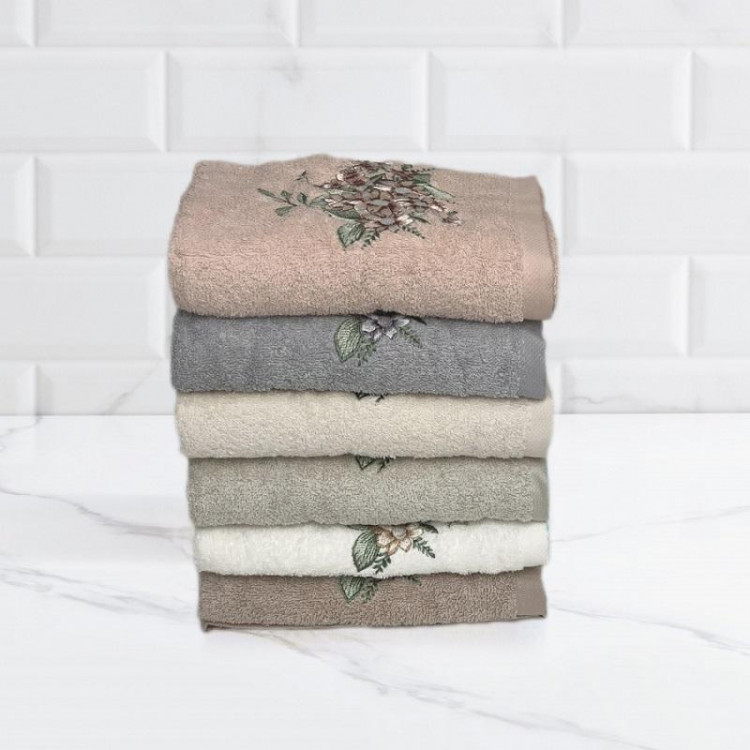 Набор полотенец махровых хлопковых с вышивкой KARVEN ELIT H7000 GELINCEK 50х90 (6шт)