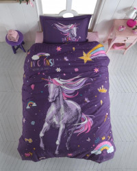 Покрывало детское из хлопка стеганое KARVEN Y923/1 RAINBOW V1 MOR 180х240 с наволочкой 50х70