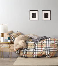 Постельное белье из твил-сатина TANGO бежевая клетка 70х70 (2шт) 2-спальное