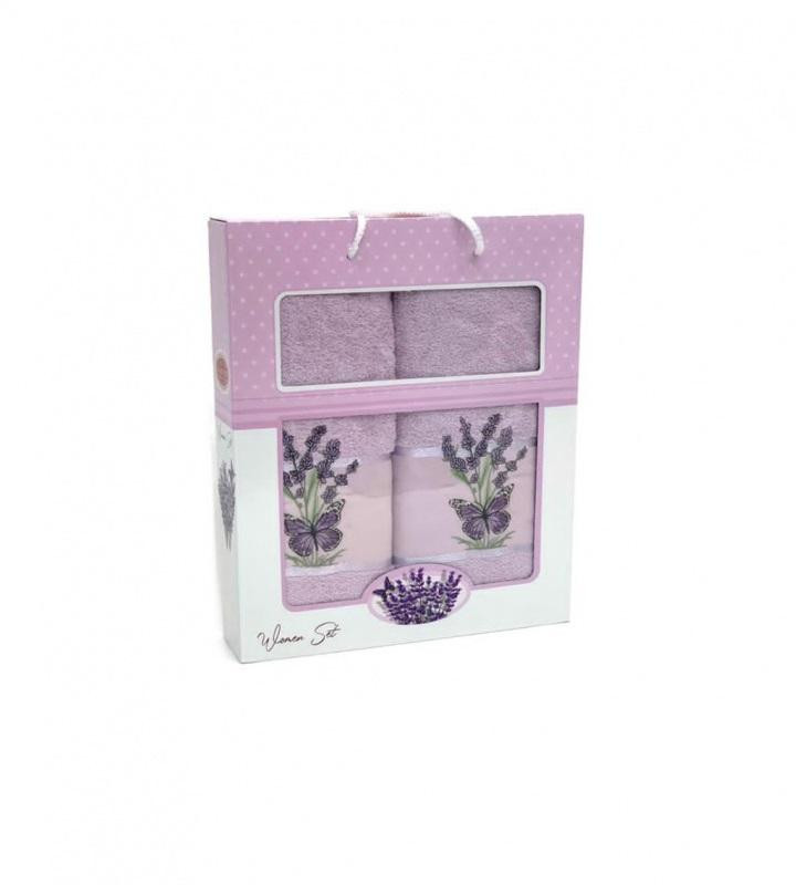 Набор полотенец махровых хлопковых KARVEN HS1610 LAVANTA KELEBEK V3 светло-сиреневый 50х90 (1шт), 70х140 (1шт)