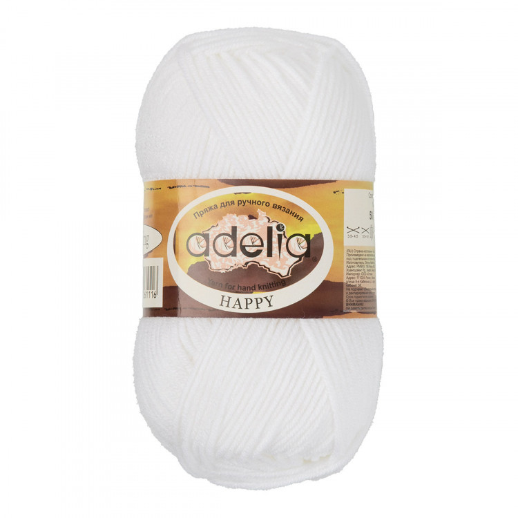 Пряжа ADELIA HAPPY №01 белая 100% акрил, 10 шт х 50 гр, 128 м +/- 7 м