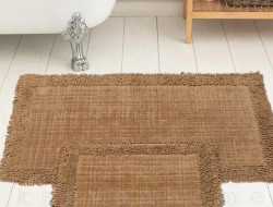 Набор ковриков для ванной хлопковый с бахромой KARVEN KV426 K.M.EKOSE кофейный 50х60 (1шт), 60х100 (1шт)