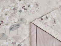 Постельное белье с двумя летними одеялами из египетского хлопка Premium ASABELLA Цветы на бежевом 50х70 (2шт) семейное