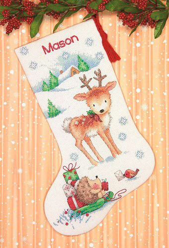 Набор для вышивания DIMENSIONS 70-08978 Новогодний носок от лесных друзей 41 см