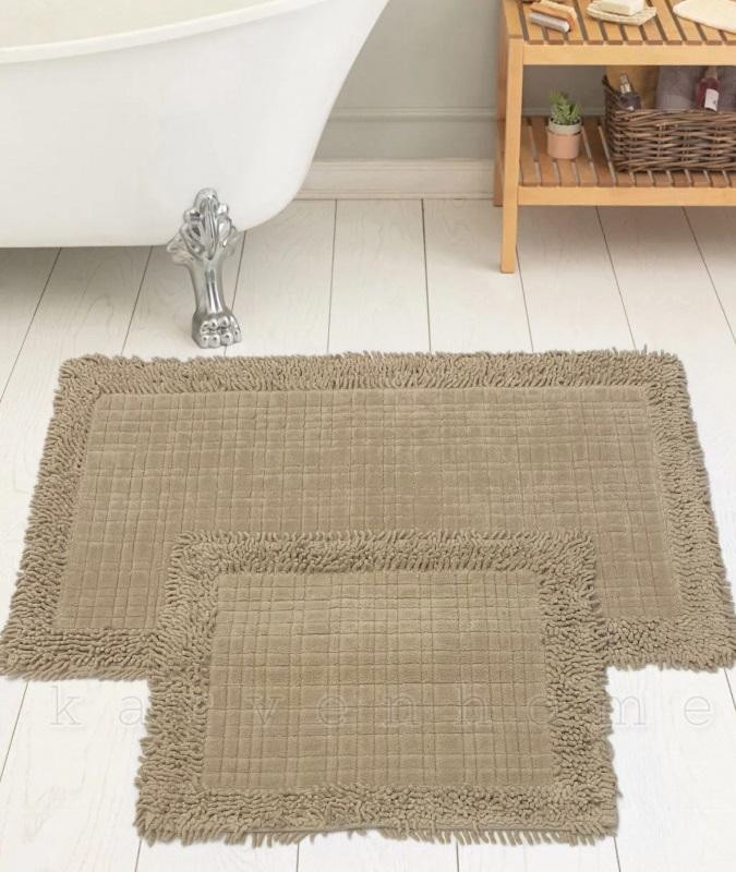 Набор ковриков для ванной хлопковый с бахромой KARVEN KV426 K.M.EKOSE бежевый 50х60 (1шт), 60х100 (1шт)