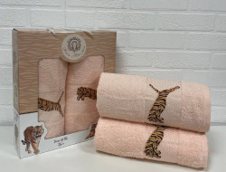Набор махровых полотенец DIVA AFRODITA ТИГР LUX 50х90 (1шт), 70х140 (1шт) персик-1