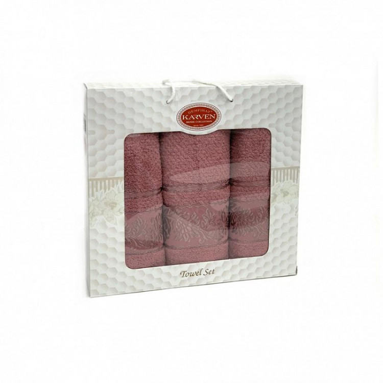 Набор полотенец махровых хлопковых KARVEN HS1667 SUMBUL V3 сухая роза 50х90 (2шт), 70х140 (1шт)