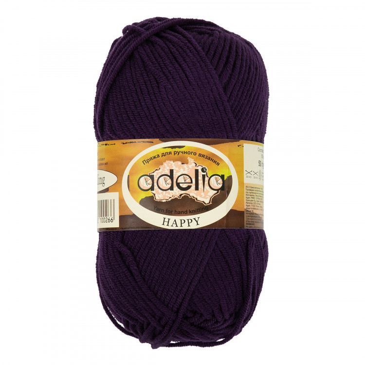 Пряжа ADELIA HAPPY №20 темно-фиолетовая 100% акрил, 10 шт х 50 гр, 128 м +/- 7 м