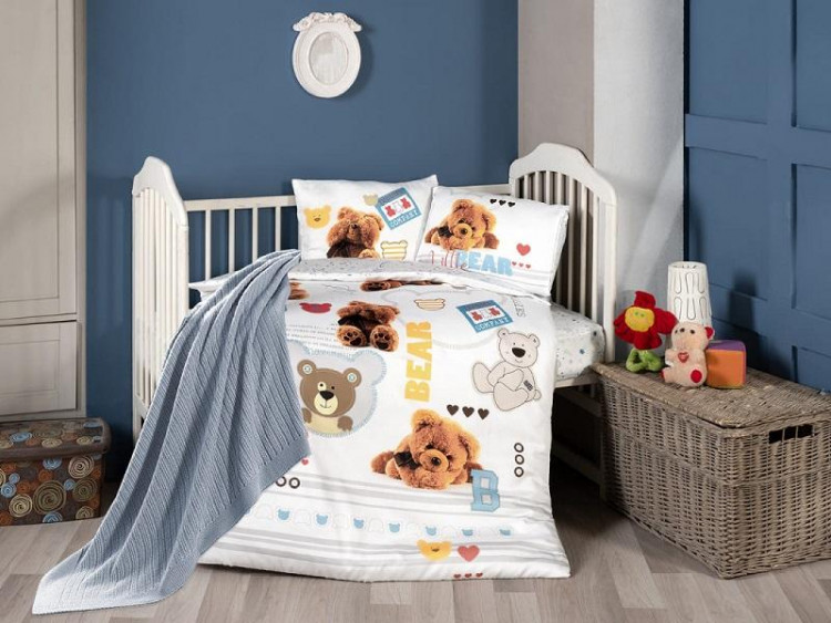 Постельное белье для малышей из сатина с пледом KARVEN 3D DIGITAL D040 BEAR