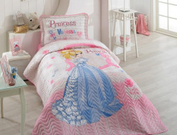 Покрывало детское из хлопка стеганое KARVEN Y923/1 VANESSA V1 PEMPE 180х240 с наволочкой 50х70