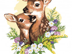 Набор для раскрашивания по номерам ФРЕЯ PNB/PM-017 Оленята в цветах 30х40 см