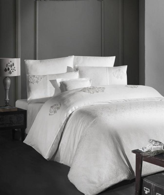 Постельное белье из жаккарда с кружевом KARVEN N009 MIRABEL CREAM 50х70 (4шт), 40х40 (1шт) евро