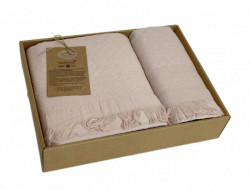 Набор полотенец махровых хлопковых KARVEN HS1720 TROPICAL пудра 50х90 (1шт), 70х140 (1шт)