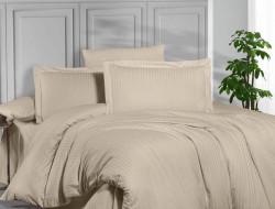 Постельное белье из страйп сатина KARVEN N164-SS-012 SAMPANYA бежевое 50х70 (2шт), 70х70 (2шт) семейное