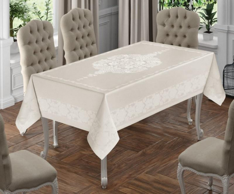 Скатерть из полиэстера с тефлоном влагонепроницаемая KARVEN M766 JUMBO CLASSIC серая 160х220