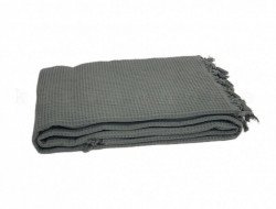 Плед из хлопка с бахромой KARVEN P928 WAFFLE PIKE хаки 200х220