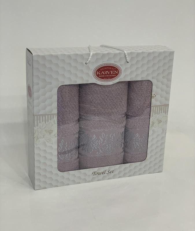 Набор полотенец махровых хлопковых KARVEN HS1667 SUMBUL V9 сиреневый 50х90 (2шт), 70х140 (1шт)