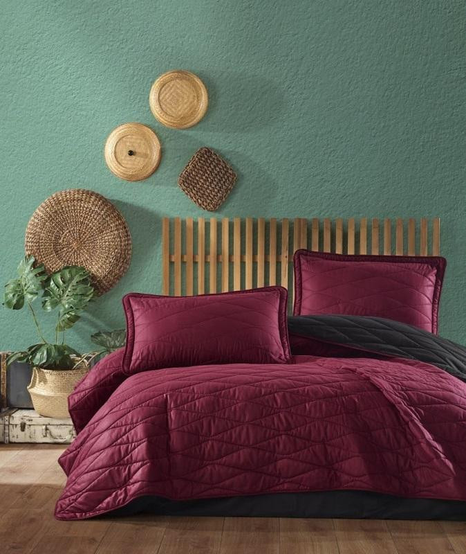 Покрывало из ранфорса KARVEN Y919 LORNA V5 BORDO 180х240 с наволочкой 50х70