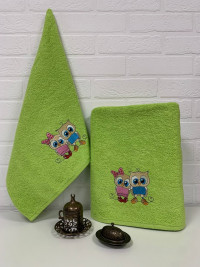 Набор махровых полотенец DIVA AFRODITA СОВА 50х90 (1шт), 70х140 (1шт) зеленый